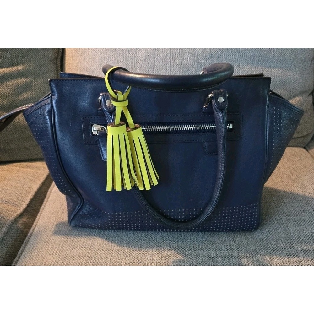 Coach Navy Leather Shoulder Bag with Yellow Tassel - Picture 9 of 14
